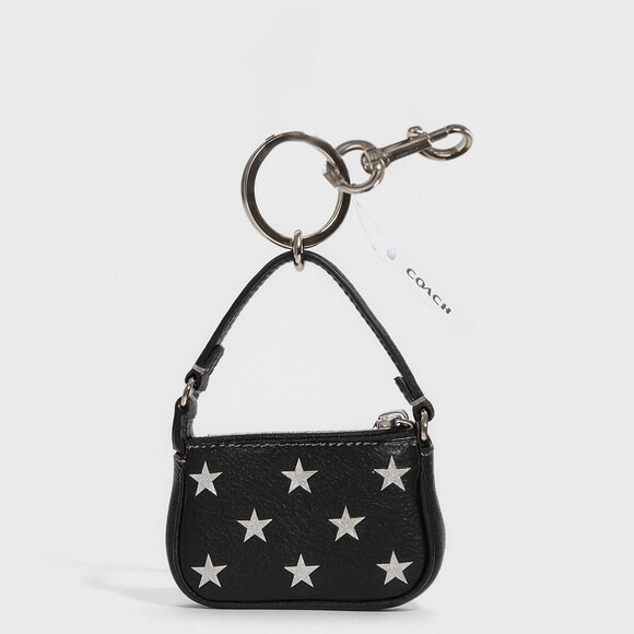 Coach Nolita Star Print Bag Charm – Black Pebble Leather Keychain NWT - Picture 4 of 5